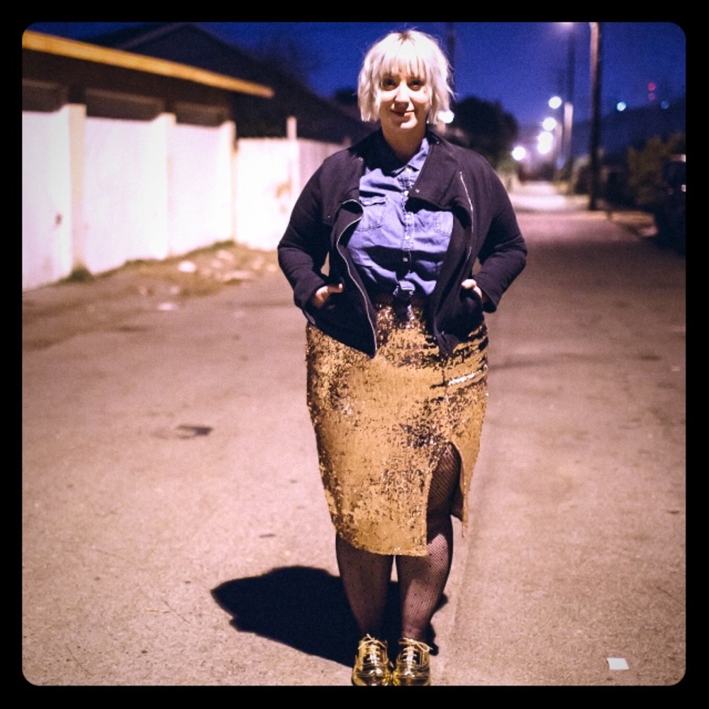 Rose Gold Sequin Boohoo Skirt Size 16